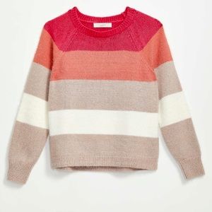 NWT LOFT Pink Striped Crew Neck Sweater